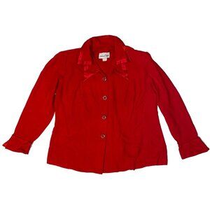 Michael Blake Red Scroll Taffeta Blouse Med - Made in USA Shoulder Pads Vintage